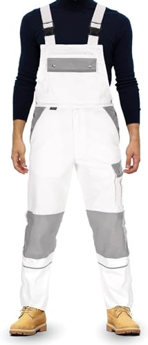 TMG® | Lange Arbeitslatzhose Herren, Weiße Malerlatzhose mit Kniepolstertaschen, Malerhose mit viel Stauraum | 64 von TMG INTERNATIONAL Textile Management Group