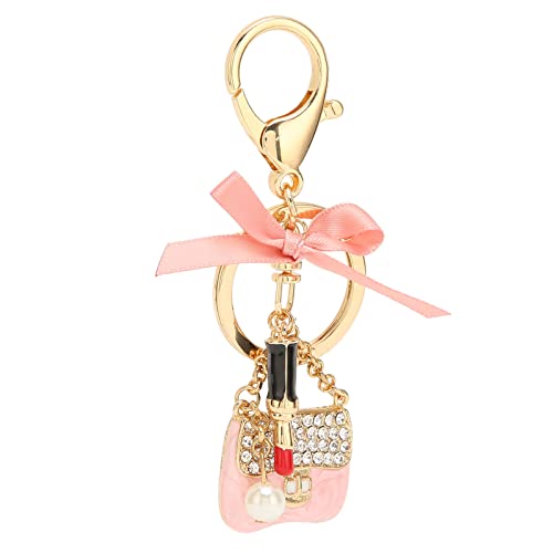 Schlüsselanhänger, Frauen Legierung Strass Schlüsselanhänger Schlüsselanhänger Schnellverschluss Schlüsselanhänger Organizer Exquisite Niedliche Schleife Handtasche Lippenstift Geformt(Rosa) von TMISHION