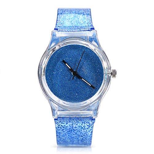 Uhren 3-farbige Damen Quarzuhr Rundes Kunststoffarmband Flash Powder Uhr Stilvoll und glänzend Elegant und einfach zu kombinieren Geeignet für Frauen zur Teilnahme an (BLAU) von TMISHION