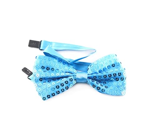 TMK Schmetterlingskrawatte Fliege festliche Accessoires Unisex mit Pailletten und mehrfarbig verstellbar für Erwachsene und Kinder Unisex Code 27600, Hellblaue Pailettes, Erwachsene von TMK