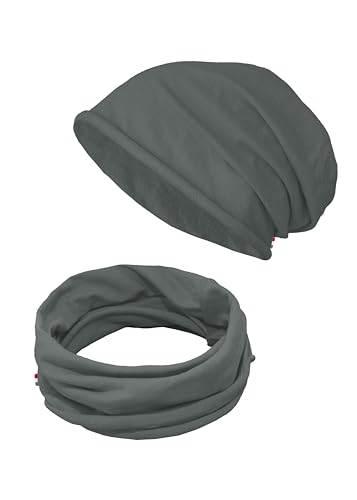 TMK Set aus Mütze und Schal für Kinder, Halswärmer und Mütze, 100% Baumwolle, Art. 1215 (Dunkelgrau, 1 Satz für Kinder) von TMK