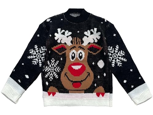 TMK Weihnachtspullover Elch Unisex für Damen Herren Jungen und Kinder warm weich (Artikelnummer 8088), Schwarz , 12 Jahre von TMK