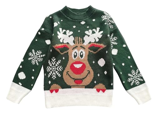 TMK Weihnachtspullover Elch Unisex für Damen Herren Jungen und Kinder warm weich (Artikelnummer 8088), grün, 4 Jahre von TMK