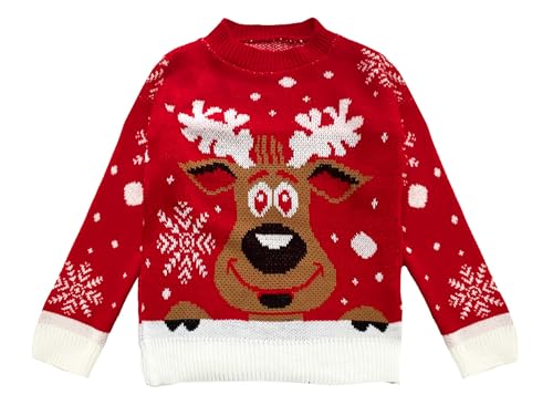 TMK Weihnachtspullover Elch Unisex für Damen Herren Jungen und Kinder warm weich (Artikelnummer 8088), rot, 8 Jahre von TMK