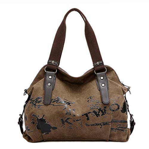 Damen Handtasche Groß Umhängetasche Canvas Tasche Henkeltasche Damen Canvas Shopper für Mädchen Schule Einkäufe (Kaffee) von TMKMO