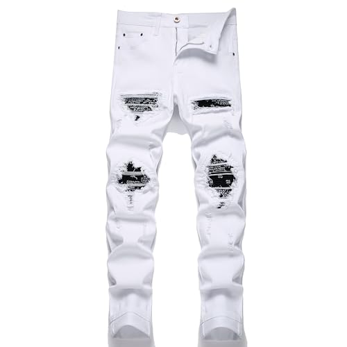 TMMMT Herrenmode, gewaschen, gerade Passform, schmale Jeans, 6619-1white, 50 von TMMMT