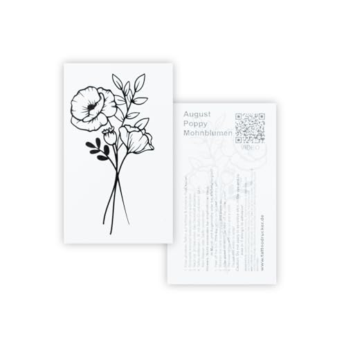 2 x Geburtsblume August Tattoo - Kleiner Mohnblumenstrauß in schwarz - Temporary Tattoo (2) von TMP