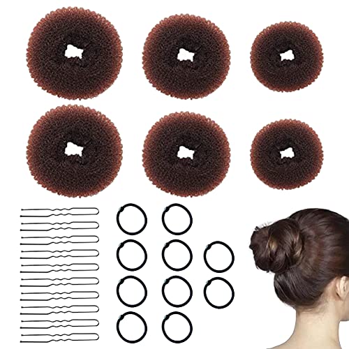 6 Stück Donut Hair Bun Set,Haar Donut Brötchen,Donut Chignon,Mit 10pcs U-Clip und 10pcs Kopfseil,Perfekt für Mädchen,Gestylt und für langes Haar und kurzes Haar geeignet,26PCS von TMRBBesty