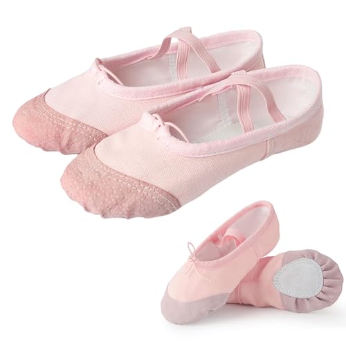 Ballettschuhe Ballettschläppchen Tanzschuhe Kinder Mädchen - Balettschlappen Rosa Gr 29, Leinen, Geteilte Ledersohle Zehenkappe, mit Vorgenähten Kreuzgummibändern Kordelzug von TMRBBesty