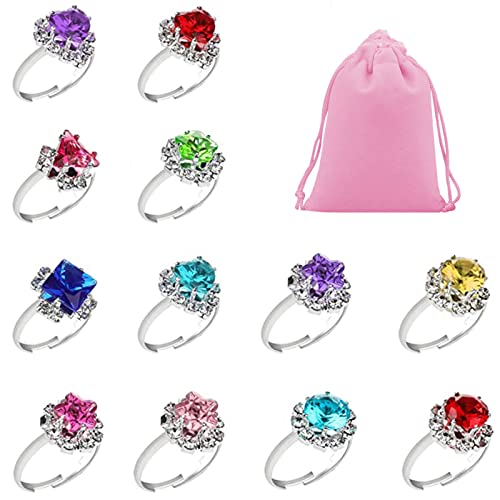TMRBBesty Mädchen Ringe,Kinderringe Prinzessin Set,Einstellbare ringe für mädchen,Mit 1 rosa aufbewahrungstasche,Mädchen pretend play und dress up ringe für kinder,12pcs von TMRBBesty