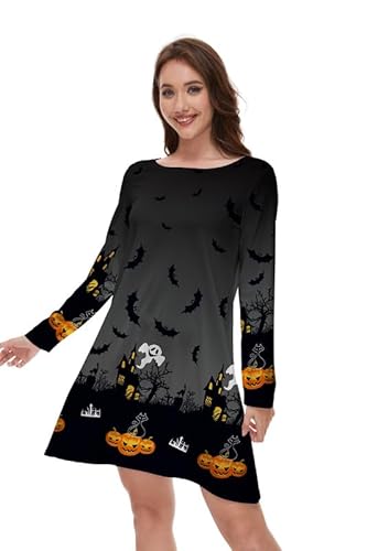 TMSD Damen Halloween Kostüm A-Linie Kleid Langarm Mini Bodycon Kleid, Schläger schwarz, Groß von TMSD