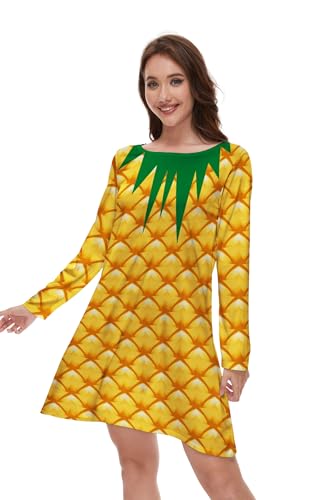 TMSD Halloween Damen A-Linie Kleid Langarm Lustiges Partykleid, H | Gelbe Ananas, Groß von TMSD