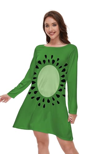 TMSD Halloween Damen A-Linie Kleid Langarm Lustiges Partykleid, H | Kiwi, Groß von TMSD