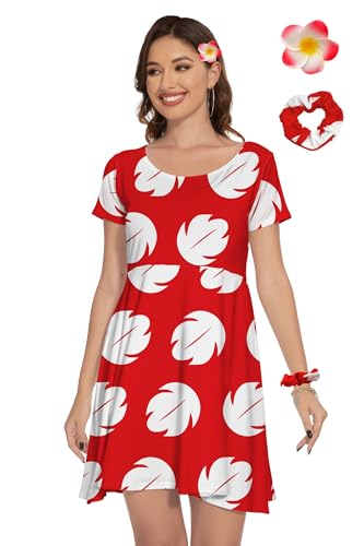 TMSD Halloween Damen Rote Blätter Hawaii Kostüm Kleid mit Haarband und Haarspange, Rot/Ausflug, einfarbig (Getaway Solids), Mittel von TMSD