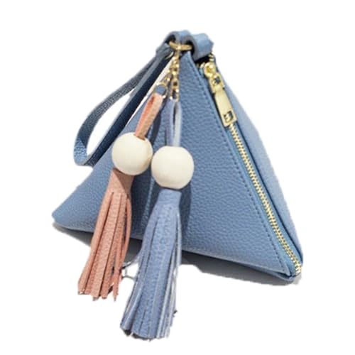 Damenhandtaschen Klein 1 Stück Mini Geldbörse Mit Quaste Holzperlen Coin Pouch Dreieckstasche mit Reißverschluss Schlüsselbund Leder Geldbörse Münzbörse Geeignet für Teenager Women(Blau) von TMTGTS