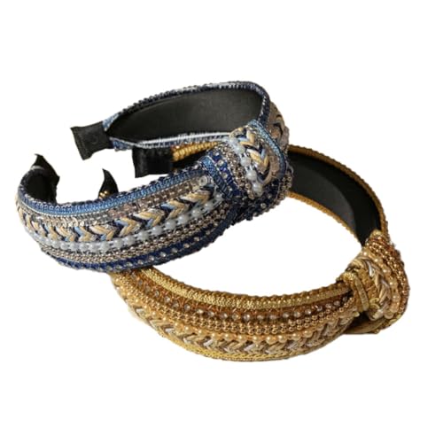 Haarreifen 2stk Breite Stirnband mit strass perlen Pailletten Haarband Haarreif mit Knoten Haare Hoops Einfach Stirnbänder Haarschmuck breitkrempiges Kopfbänder Kopf Turbane Twist Haartuch Damen von TMTGTS