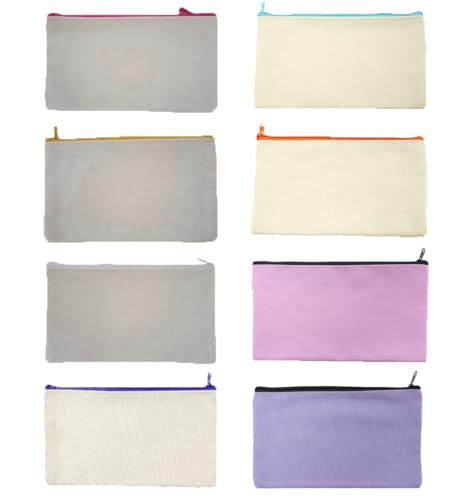 TMTGTS Blanko Stoffbeutel 8 Stück Leinwand Mäppchen zum Bemalen Taschen aus Baumwoll-leinwand mit Reißverschluss DIY Federmäppchen Stiftemäppchen für Reisen Make-up Schule Lagerung Malen(Mixed18#) von TMTGTS