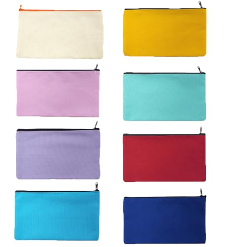 TMTGTS Blanko Stoffbeutel 8 Stück Leinwand Mäppchen zum Bemalen Taschen aus Baumwoll-leinwand mit Reißverschluss DIY Federmäppchen Stiftemäppchen für Reisen Make-up Schule Lagerung Malen(Mixed23#) von TMTGTS