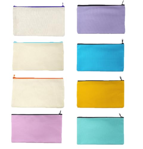 TMTGTS Blanko Stoffbeutel 8 Stück Leinwand Mäppchen zum Bemalen Taschen aus Baumwoll-leinwand mit Reißverschluss DIY Federmäppchen Stiftemäppchen für Reisen Make-up Schule Lagerung Malen(Mixed21#) von TMTGTS