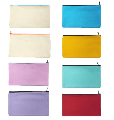 TMTGTS Blanko Stoffbeutel 8 Stück Leinwand Mäppchen zum Bemalen Taschen aus Baumwoll-leinwand mit Reißverschluss DIY Federmäppchen Stiftemäppchen für Reisen Make-up Schule Lagerung Malen(Mixed22#) von TMTGTS