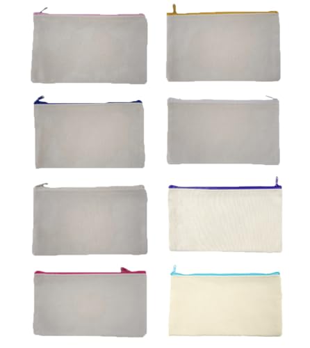 TMTGTS Blanko Stoffbeutel 8 Stück Leinwand Mäppchen zum Bemalen Taschen aus Baumwoll-leinwand mit Reißverschluss DIY Federmäppchen Stiftemäppchen für Reisen Make-up Schule Lagerung Malen(Mixed15#) von TMTGTS