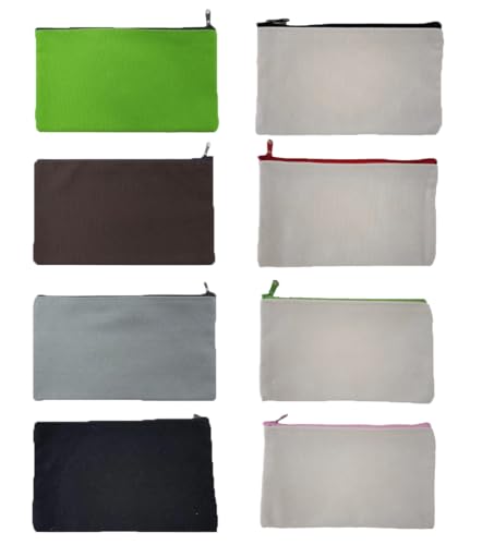 TMTGTS Blanko Stoffbeutel 8 Stück Leinwand Mäppchen zum Bemalen Taschen aus Baumwoll-leinwand mit Reißverschluss DIY Federmäppchen Stiftemäppchen für Reisen Make-up Schule Lagerung Malen(Mixed8#) von TMTGTS