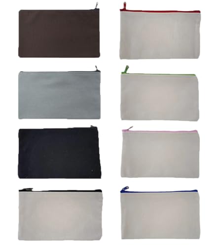 TMTGTS Blanko Stoffbeutel 8 Stück Leinwand Mäppchen zum Bemalen Taschen aus Baumwoll-leinwand mit Reißverschluss DIY Federmäppchen Stiftemäppchen für Reisen Make-up Schule Lagerung Malen(Mixed9#) von TMTGTS