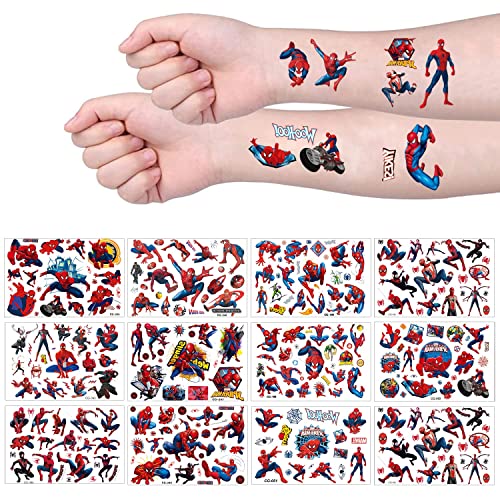 Tattoo Kinder, 12 Spiderman Temporäre Tattoo Aufkleber Set für Mädchen Jungen Wasserdichte Kindertattoos Tattoo Mitgebsel Kindergeburtstag Geschenk Mädchen Junge Kinder Party Deko von TMXKDSJ