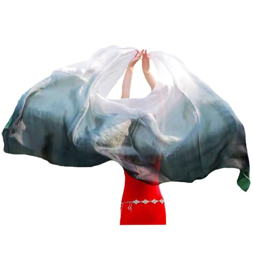 TMZAQH Frauen Echte Seide Bauchtanz Schleier Seide Hand Schals Feuer Flamme Farben (Schwarz Weiß), 250*114cm von TMZAQH