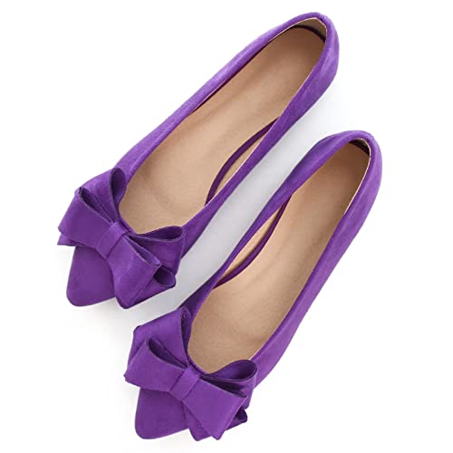 TN TANGNEST Damen-Schuhe mit Schleife, flach, bequem, spitz, Zehenbereich, Dunkles Violett, 39 EU von TN TANGNEST