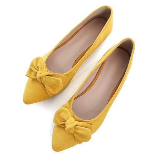 TN TANGNEST Frauen Mode Bowknot Wohnungen Komfort Spitze Zehe Kleid Schuhe, D Gelb, 39 EU von TN TANGNEST