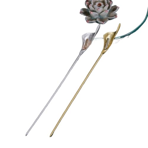 TNBCCXN Haarnadeln,Haarnadeln für Dutt 2 Stück, Damen-Haarstäbchen for langes Haar, einfache Blumenhaar-Essstäbchen, Calla-Lilien-Haar-Accessoires, Haarnadel for Dutts(Silver and Gold) von TNBCCXN