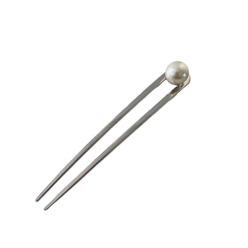 Haarnadeln,Haarnadeln für Dutt 2er-Pack Haarstäbchen for Dutts, U-förmige Haar-Essstäbchen-Clips, Perlen-Haarnadel for Damen-Haar-Accessoire(Silver) von TNBCCXN