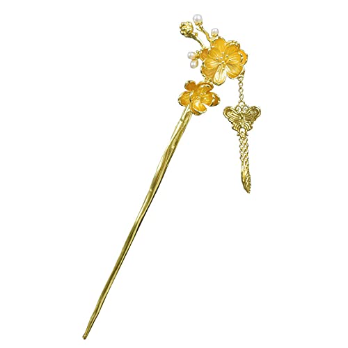 Haarnadeln,Haarnadeln für Dutt Blumenförmiger Haarstab for Dutts, mit Geschenkbox, Schmetterlings-Quasten-Haar-Essstäbchen-Clips, vergoldete Haarnadel for Damen-Haar-Accessoire von TNBCCXN