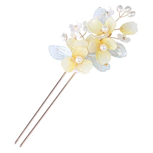 Haarnadeln,Haarnadeln für Dutt Damen-Haarstab for Dutts, perlgelbe Blumen-Haar-Essstäbchen-Clips, U-förmige Haargabel, Haarnadel for langes Haar von TNBCCXN