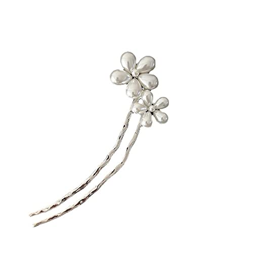 Haarnadeln,Haarnadeln für Dutt Moderner modischer Haarstab for Dutts, Perlenblumen-Haar-Essstäbchen-Clips, elegante Haarnadel for Damen-Haar-Accessoire(Silver) von TNBCCXN