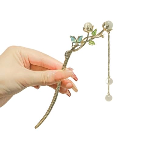 Haarnadeln,Haarnadeln für Dutt Modischer Haarstab for Dutts, Kunstkristallperlen, Quaste, Haar-Essstäbchen, Clips, elegante Haarnadel for Damen, Haar-Accessoire(Blue) von TNBCCXN