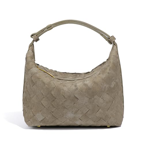 Luxuriöse Hobo-Tasche aus Wildleder – Damen-Schultertasche aus gewebtem Leder mit geräumigem Innenraum, Kiefernteefarbe, 8in x 4in x 6in von TNDCKP