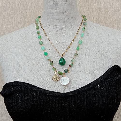 TNGNMGVSJ 2 Strands Green Chrysoprase Freeform Coin Pearl Malachite Teardrop Charm Gold Color Chain statement Necklace TNGNMGVSJ 2 Strands Green Chrysoprase Freeform Coin Pearl Malachite Teardrop Charm Gold Color Chain statement Necklace von TNGNMGVSJ