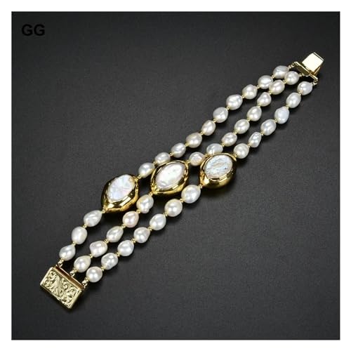 TNGNMGVSJ 8'' 3-reihiges kultiviertes weißes barockes Süßwasserperlen-weißes Keshi-Perlenarmband for handgefertigte klassische Hochzeit for Frauen von TNGNMGVSJ