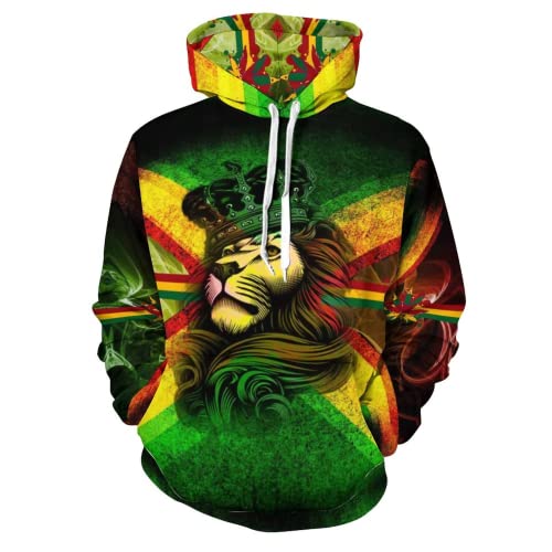3D Hoodies für Männer Frauen König Jamaika Flagge Löwe Kapuzen Sweatshirt Rasta Casual Kapuzenpullover, 3D-Druck, Small 3D Hoodies für Männer Frauen König Jamaika Flagge Löwe Kapuzen Sweatshirt Rasta Casual Kapuzenpullover, 3D-Druck, Small von TNHU