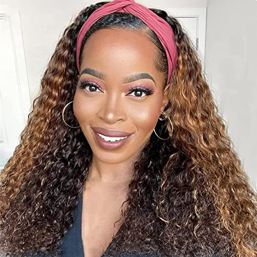 Headband Wig Deep Wave Human Hair Wig Glueless None Lace Front Curly Wigs For Black Women Brazilian Virgin Human Hair Machine Made Headband Wigs 150% Density 4/27 Highglight Wig (12 inch) von TNICE