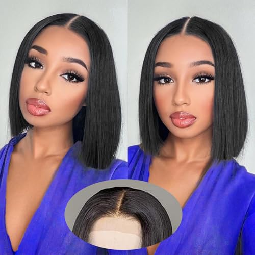 Bob Wig Human Hair Wig 4x4 Lace Front Human Hair Wigs Human Hair Bob Lace Front Wigs Brazilian Straight Bob Wig 180% Density Short Bob Wigs for Black Women Natural Colour (12 inch) von TNICE