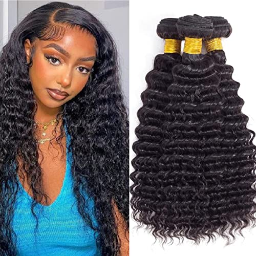 Deep Wave Human Hair Bundles 12 14 16 Inch Curly Human Hair Extension for Women Brazilian Virgin Human Hair 3 Bundles Human Hair Natural Color von TNICE