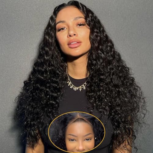 Glueless Wig Deep Wave Lace Front Wig Human Hair 180% Density 4X4 Transparent Lace Closure Wigs for Black Women Wear and Go Lace Front Wigs Glueless Wigs Pre Plucked Natural Color (26inch) von TNICE