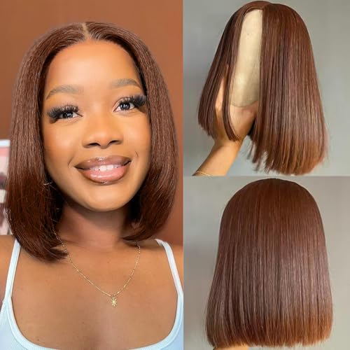 Lace Front Wig Human Hair 4x4 HD Lace Short Bob Wig Straight Wigs Brazilian Virgin Glueless Lace Frontal Wigs for Black Women Chocolate Brown16 Inch von TNICE
