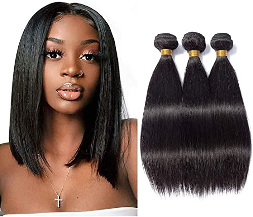 TNICE Human Hair Bundles Brazilian Straight Hair (10 10 10 Zoll, 210g) 100% Unprocessed Virgin Weave Hair Human 3 Bundles for Women Human Hair Extensions Natural Black Color von TNICE