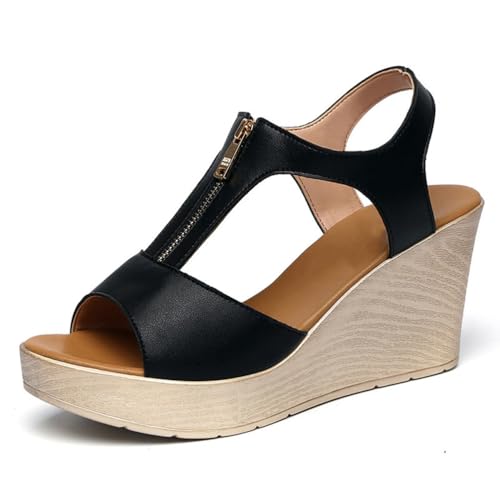 TNMIUH Damen Keilabsatz Sandalen, Sommer-Sandaletten mit Reißverschluss, Beige und Schwarz, 8cm Plateau,Freizeit Mode Pumps Sandaletten, Alltag,Büro,Schwarz,40 EU TNMIUH Damen Keilabsatz Sandalen, Sommer-Sandaletten mit Reißverschluss, Beige und Schwarz, 8cm Plateau,Freizeit Mode Pumps Sandaletten, Alltag,Büro,Schwarz,40 EU von TNMIUH