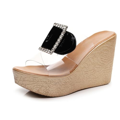 TNMIUH Damen Pantoletten mit Kristall-Schnalle, Keilabsatz Heel Plateau, Transparent Slipper Sandalen,Sommer Offene Zehenpartie Strand Urlaub Freizeit Schuhe,Black 10cm,38 EU TNMIUH Damen Pantoletten mit Kristall-Schnalle, Keilabsatz Heel Plateau, Transparent Slipper Sandalen,Sommer Offene Zehenpartie Strand Urlaub Freizeit Schuhe,Black 10cm,38 EU von TNMIUH