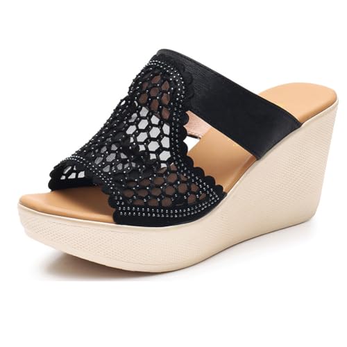 TNMIUH Damen Pantoletten mit Kristall-Schnalle, Transparente Riemen, Keilabsatz Plateau Heel Sandalen, Slip-On-Freizeit Sandalen für den Sommerurlaub am Strand, Weiß-Schwarz,Black 8cm,38 EU TNMIUH Damen Pantoletten mit Kristall-Schnalle, Transparente Riemen, Keilabsatz Plateau Heel Sandalen, Slip-On-Freizeit Sandalen für den Sommerurlaub am Strand, Weiß-Schwarz,Black 8cm,38 EU von TNMIUH